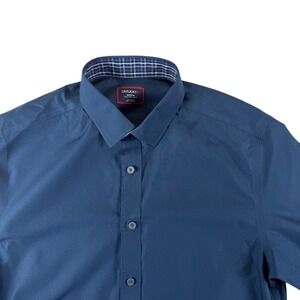 UNTUCKit Mens Navy Blue Wrinkle Free Slim Fit Long Sleeve Button Down Shirt M